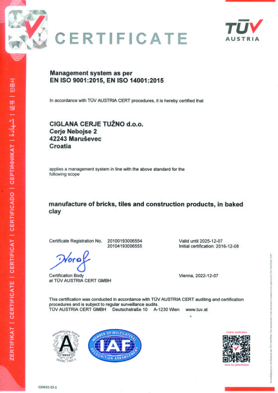 certifikat ISO 9001 ISO 14001