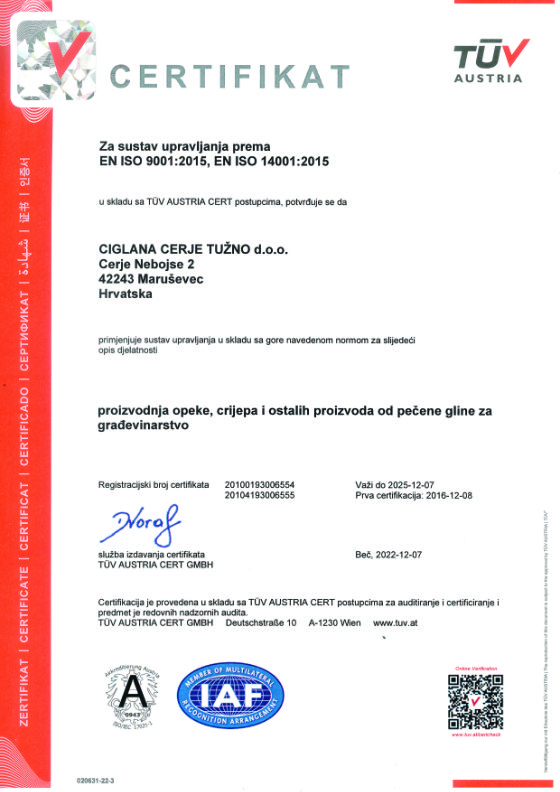 certifikat ISO 9001 ISO 14001